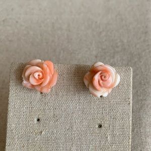 Estate Beautiful Carved Coral Floral Earrings